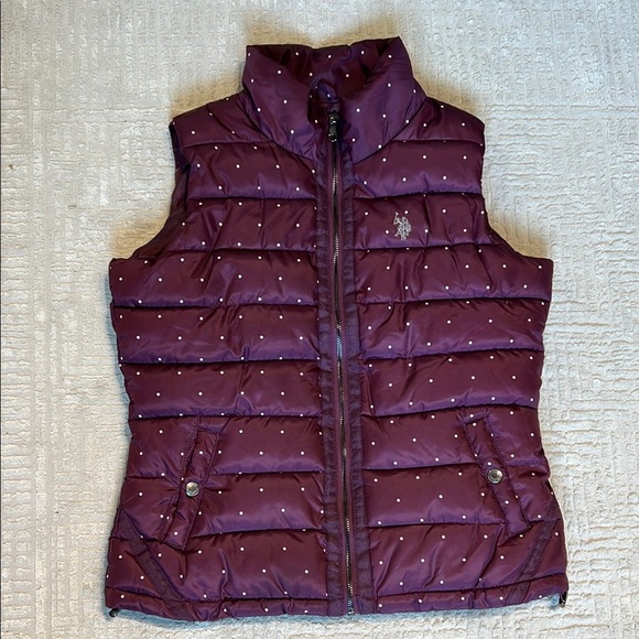 US Polo Assn Purple Polka Dot Puffer Vest Women’s Medium - Picture 1 of 8